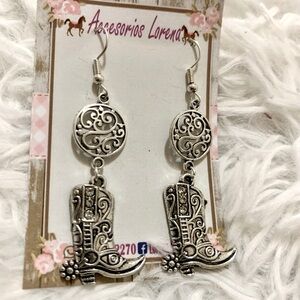 Silver boot cowgirl earrings